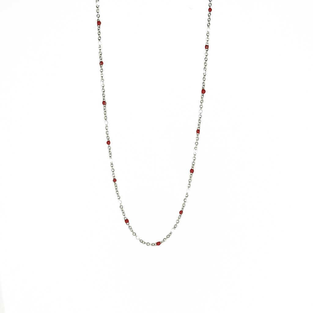 Necklace rosary silver Rosary White Red S